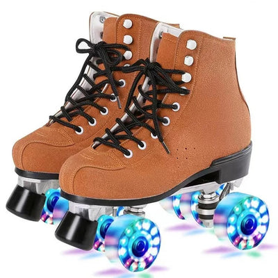 Leather Roller Skates Shoes Quad Sneakers - Furvenzy