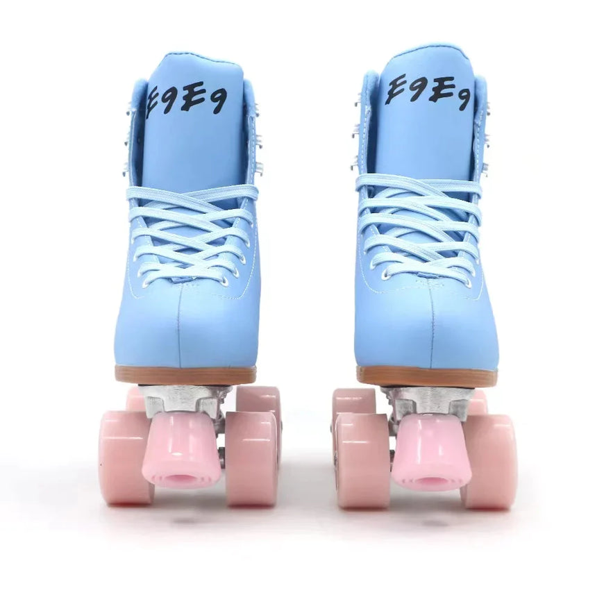 Pink Blue Double Row Roller Skates Shoes Furvenzy