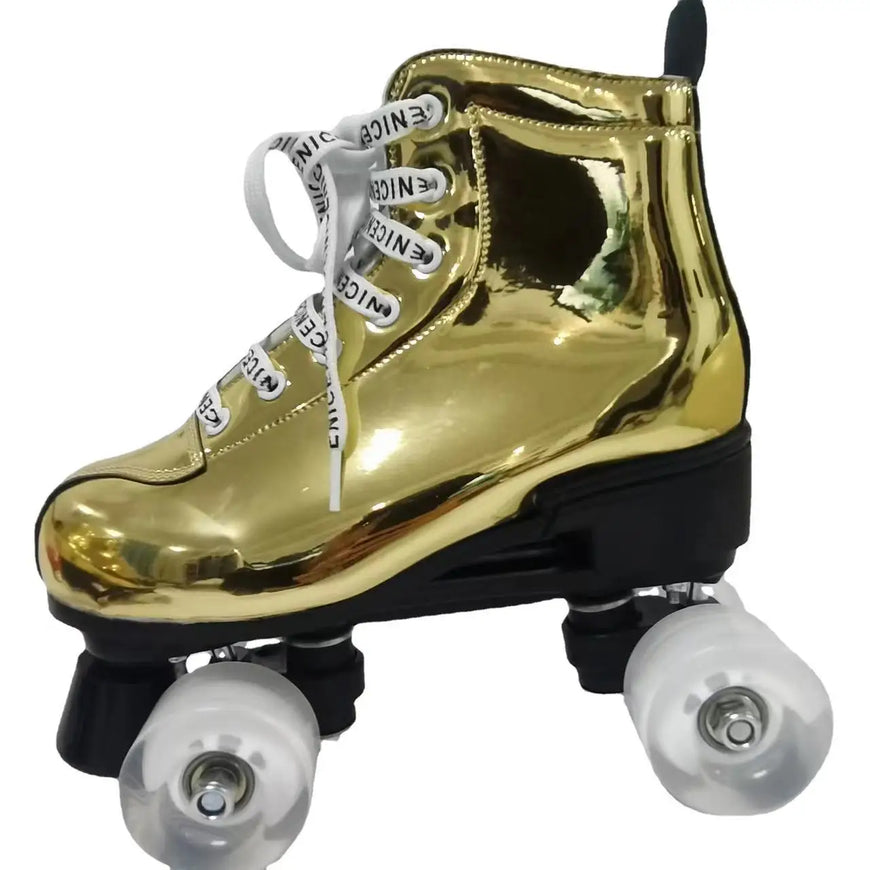 Gold Silver Leather Roller Skates Skating Shoes Furvenzy PU Wheel Men's 4 (Ladies 5)