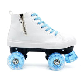 Leather Roller Skates Shoes for Men Women Furvenzy White 1 Men's 4.5 (Ladies 5.5)