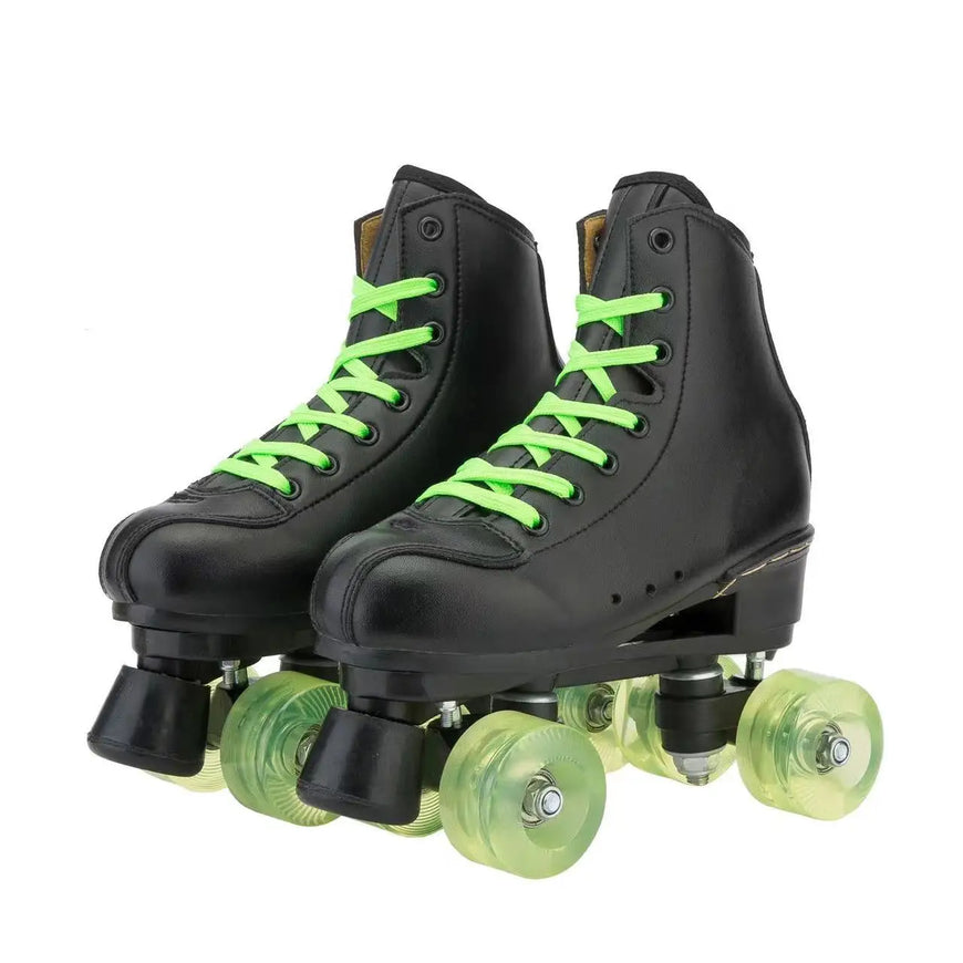Men Women Black PU Leather Roller Skates Furvenzy Green Wheel Men's 4.5 (Ladies 5.5)