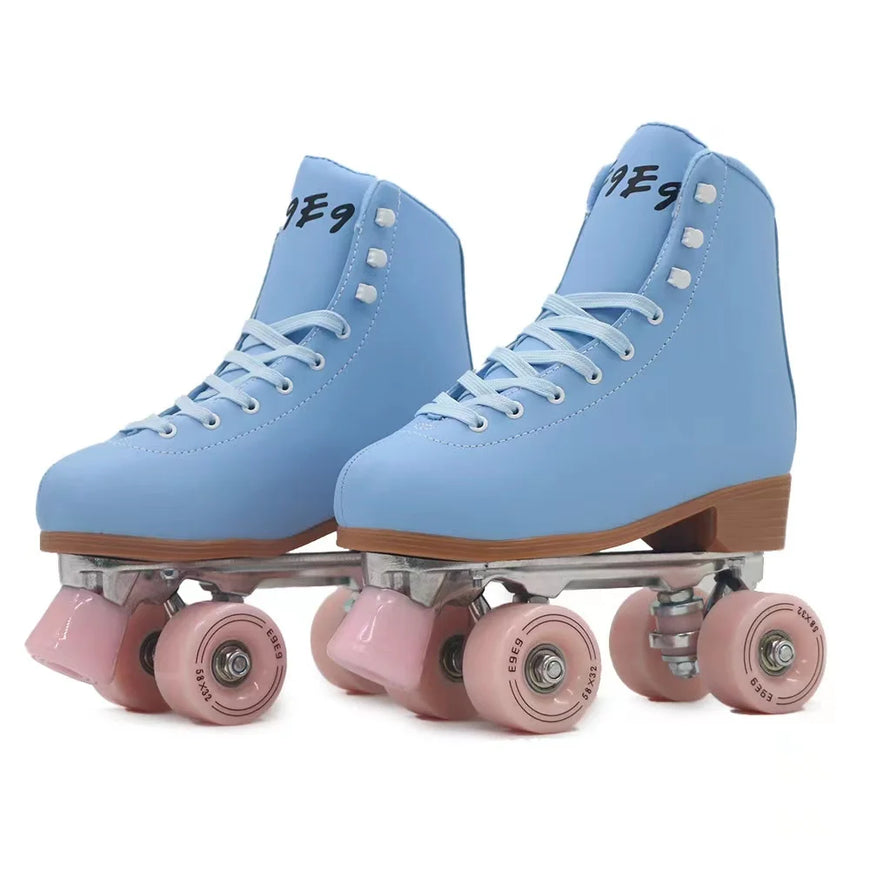 Pink Blue Double Row Roller Skates Shoes Furvenzy