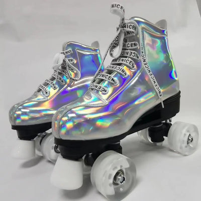 Gold Silver Leather Roller Skates Skating Shoes 3