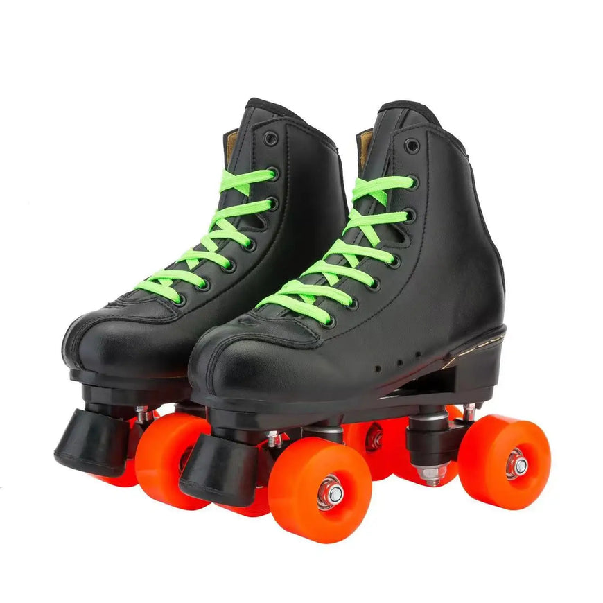 Men Women Black PU Leather Roller Skates Furvenzy Red Wheel Men's 4.5 (Ladies 5.5)