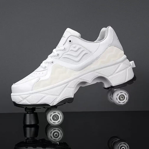 Four-Wheel Skating Shoes with Brake Head Furvenzy White With Break Head Men's 4 (Ladies 5)