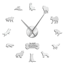 Border Collie Wall Clock Furvenzy Silver 27 Inch