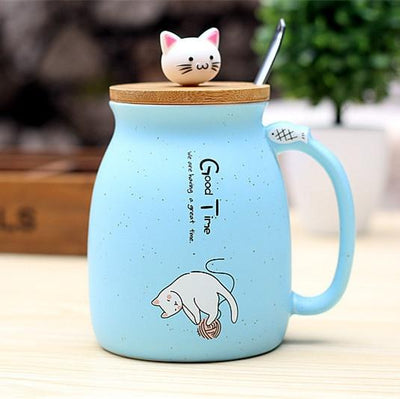 Cat Lovers' Ceramic Coffee Cup with Spoon - Furvenzy