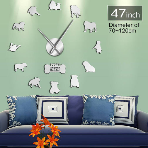 English Bulldog Wall Clock Furvenzy Silver 47 Inch