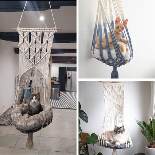 Hand-Woven Hanging Cotton Cat Dog Hammock Furvenzy