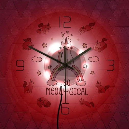 Kitty Unicorn Wall Clock Furvenzy 7 Colors LED