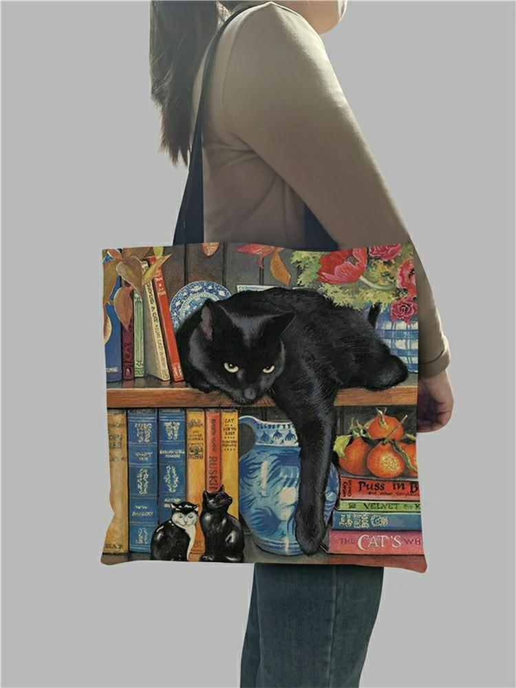 Oil Painting Cat Print Tote Bags - Furvenzy