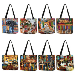 Oil Painting Cat Print Tote Bags Furvenzy