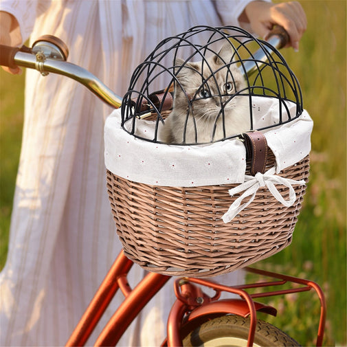 Pet Bike Front Basket Carrier Handwoven Furvenzy