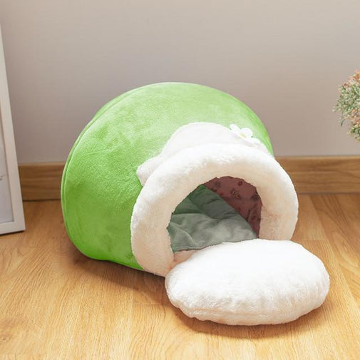 Plush Cat Bed Cave Sleeping Furvenzy S 56x35x29cm Green