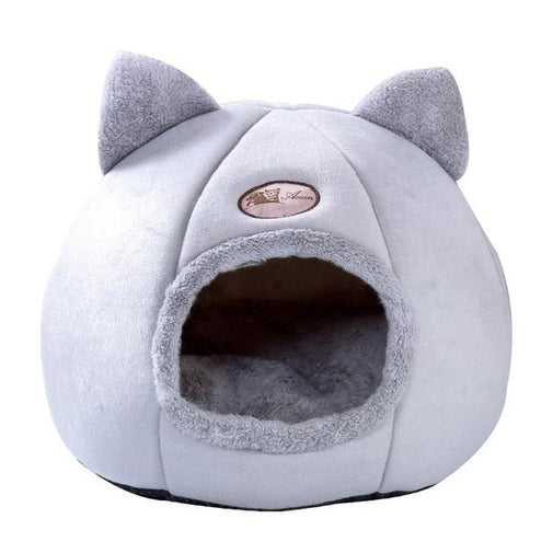 Plush Cat Bed Cave Sleeping Furvenzy S 56x35x29cm Light Grey