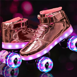 Outdoor Roller Skates for Women & Men - LED Furvenzy Pink Men's 4 (Ladies 5)
