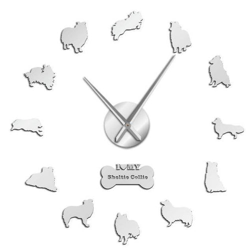 Sheltie Collie Wall Clock Furvenzy Silver 27 Inch